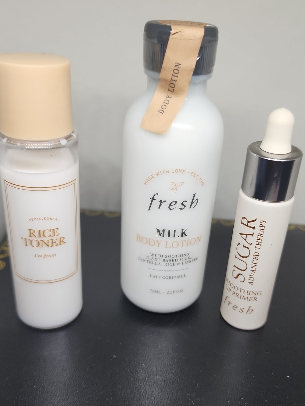 fresh MILK BODY LOTION / SUGAR SMOOTHING LIP PRIMER + Korea RICE TONER.